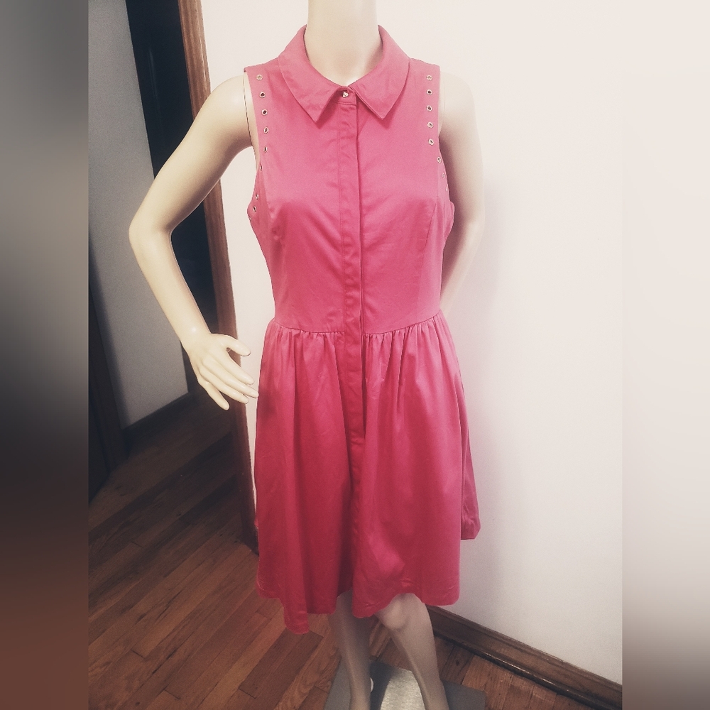 Jessica Simpson Womens Cotton Sateen Pink Sleeveless Shirt Dress~ Size 8